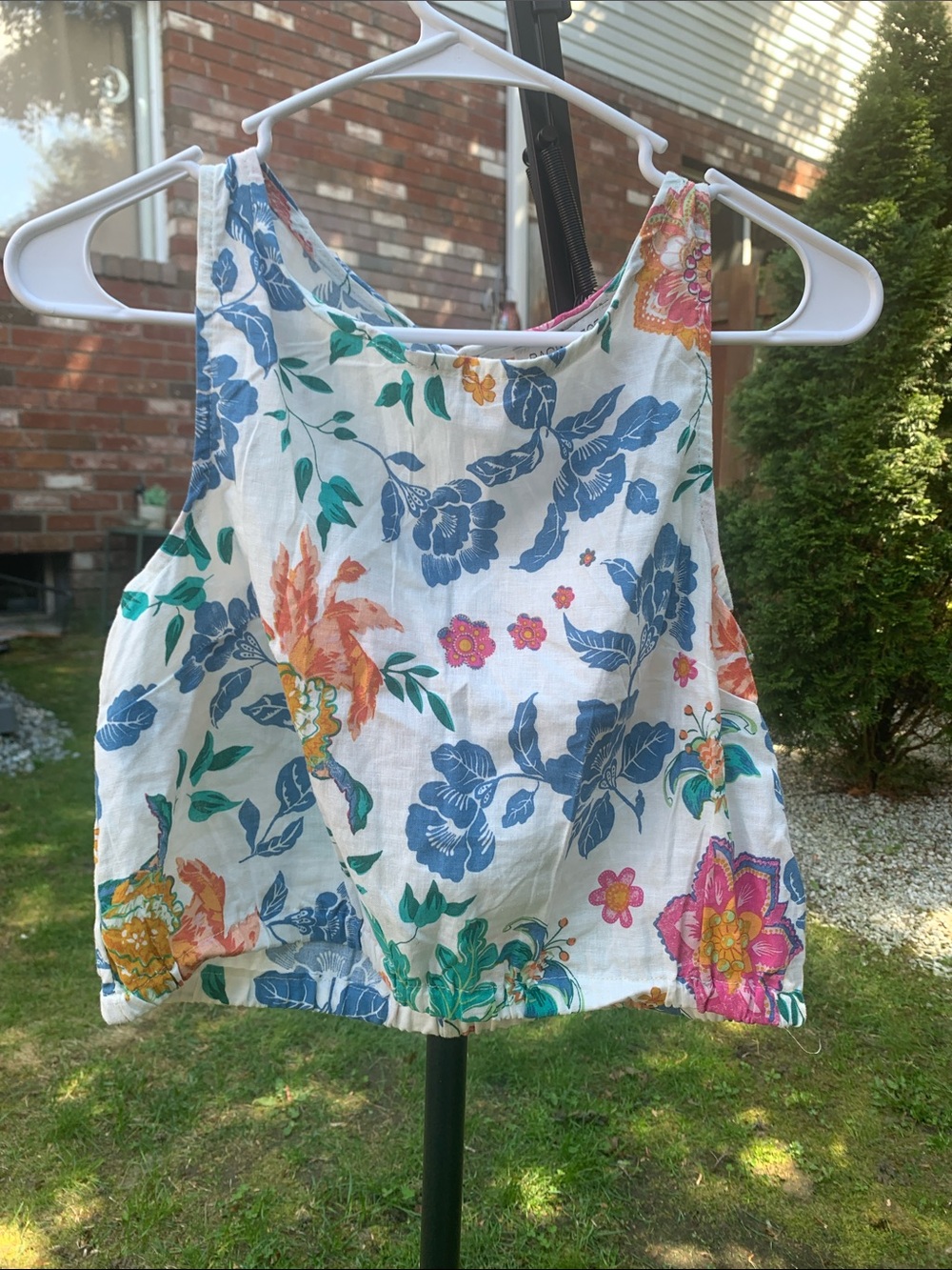 Rachel Zoe White Floral Tank Top with Blue, Pink & Orange Blooms